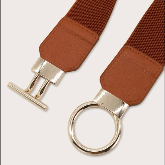 Rust Brown Women Ring Metal Bucket Elastic Belt - Picture 4 of 5